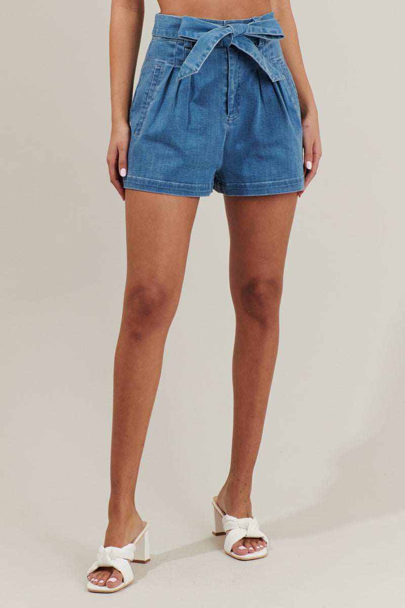Zoey Sky Pleated Denim Shorts – Sugarlips