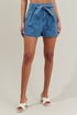 Zoey Sky Pleated Denim Shorts