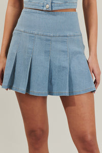 Roslyn Denim Pleated Mini Skirt