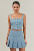 Roslyn Denim Cropped Button Up Top