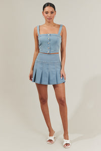 Roslyn Denim Cropped Button Up Top