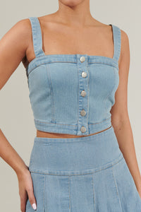 Roslyn Denim Cropped Button Up Top
