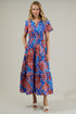 Amazonia Blue Floral Palmer Poplin Tiered Maxi Dress