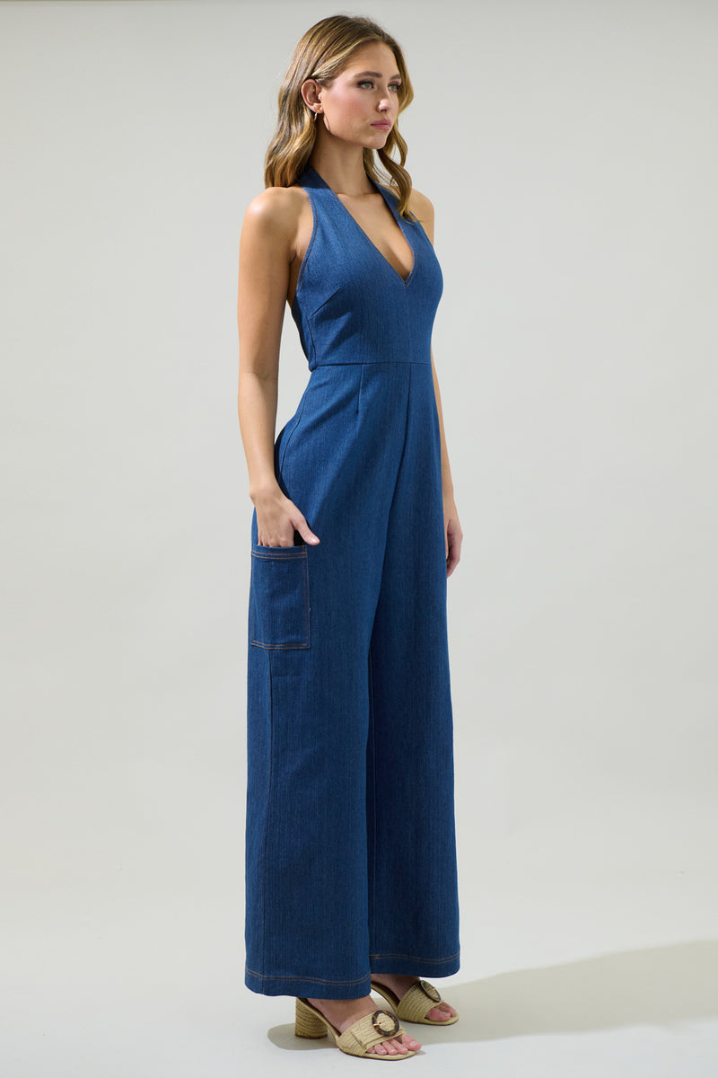 Delia Denim Nixi Halter Neck Jumpsuit