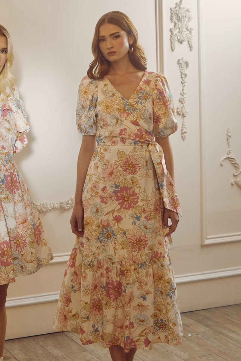 Day Lily Floral Poplin Wrap Top Midi Dress – Sugarlips