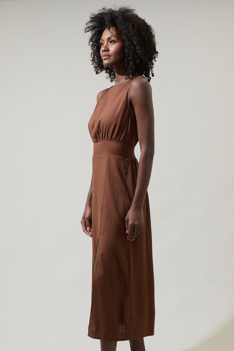 Balmy Smocked Back Midi Dress CHOCOLATE / XL by Sugarlips Balmy Smocked Back Midi Dress CHOCOLATE / XL by Sugarlips