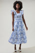 Marisol Floral Giza Glare Smock Tiered Midi Dress