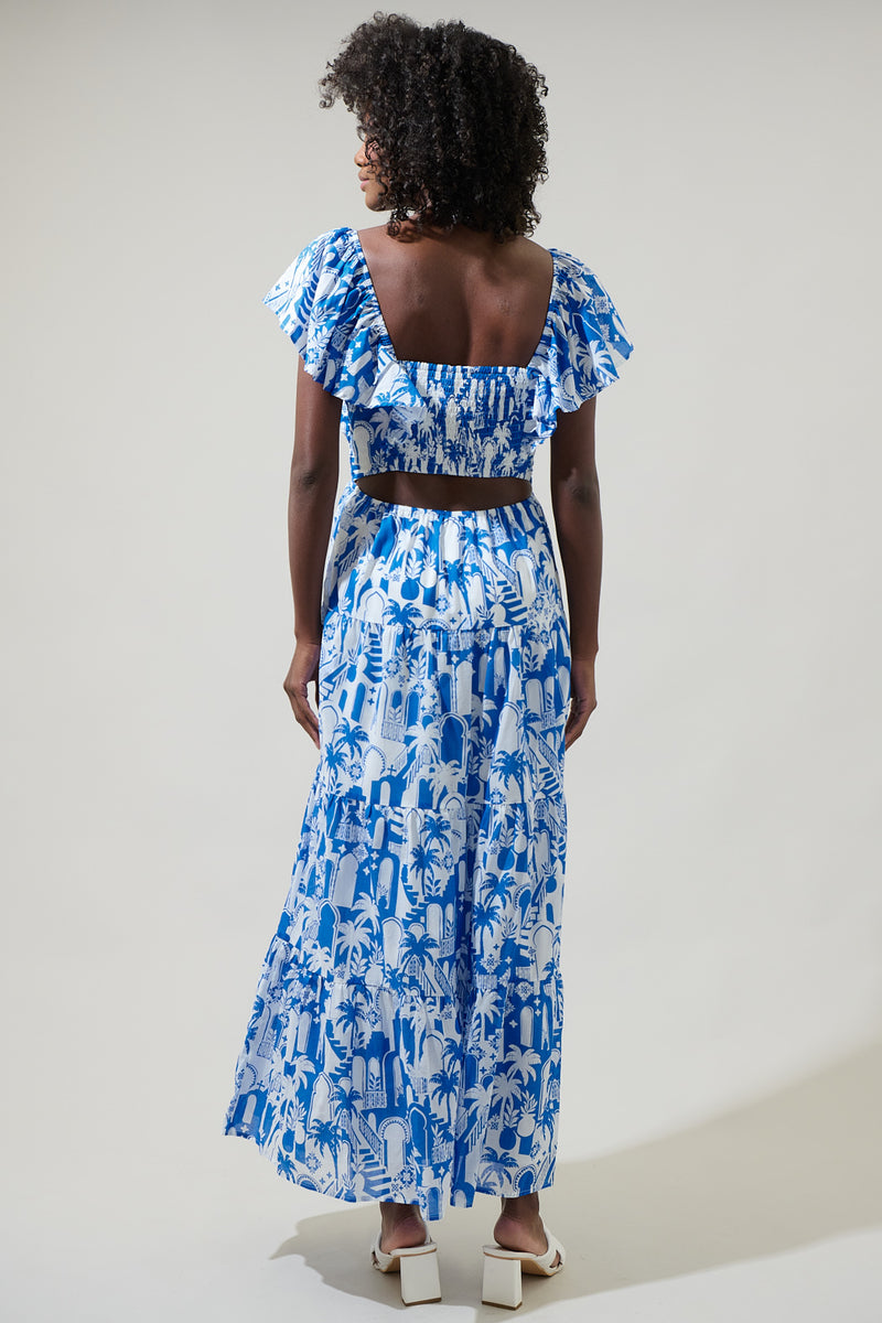 abadia suri paneled twill and crinkled voile maxi dress Nala Tiered Smocked Cotton Voile Maxi Dress WHITE-BLUE / L by Sugarlips