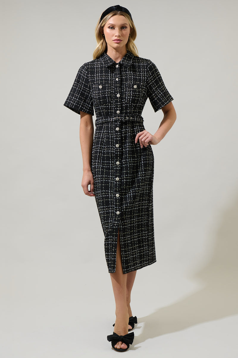 Brook Tweed Button Down Midi Dress – Sugarlips