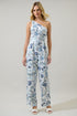 Wrenley Garden Floral Blaine One Shoulder Ruched Jumpsuit
