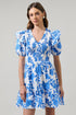 Glantis Floral Leones Smocked Mini Dress