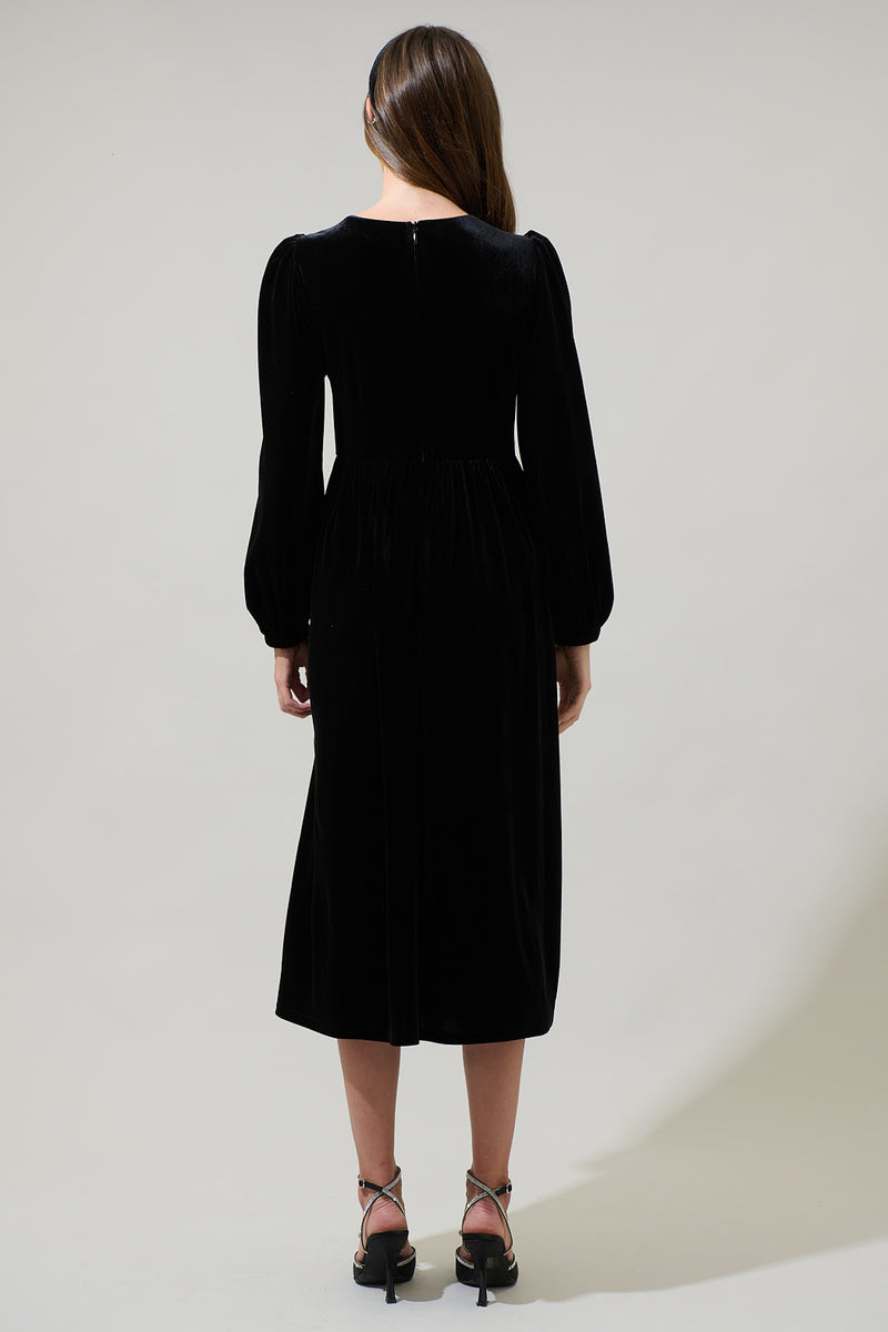 Jena Glow Bow Velvet Midi Dress Black / M by Sugarlips