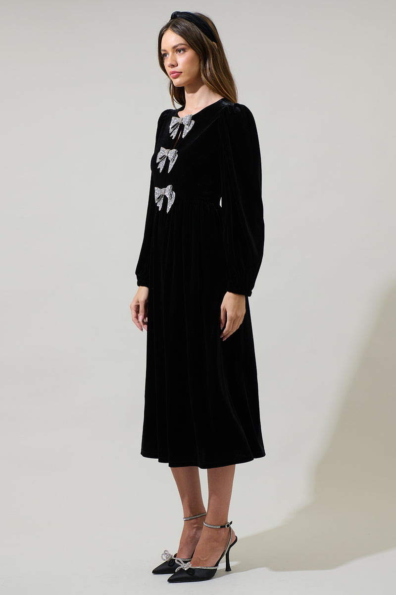 Jena Glow Bow Velvet Midi Dress Black / XL by Sugarlips Jena Glow Bow Velvet Midi Dress Black / XL by Sugarlips