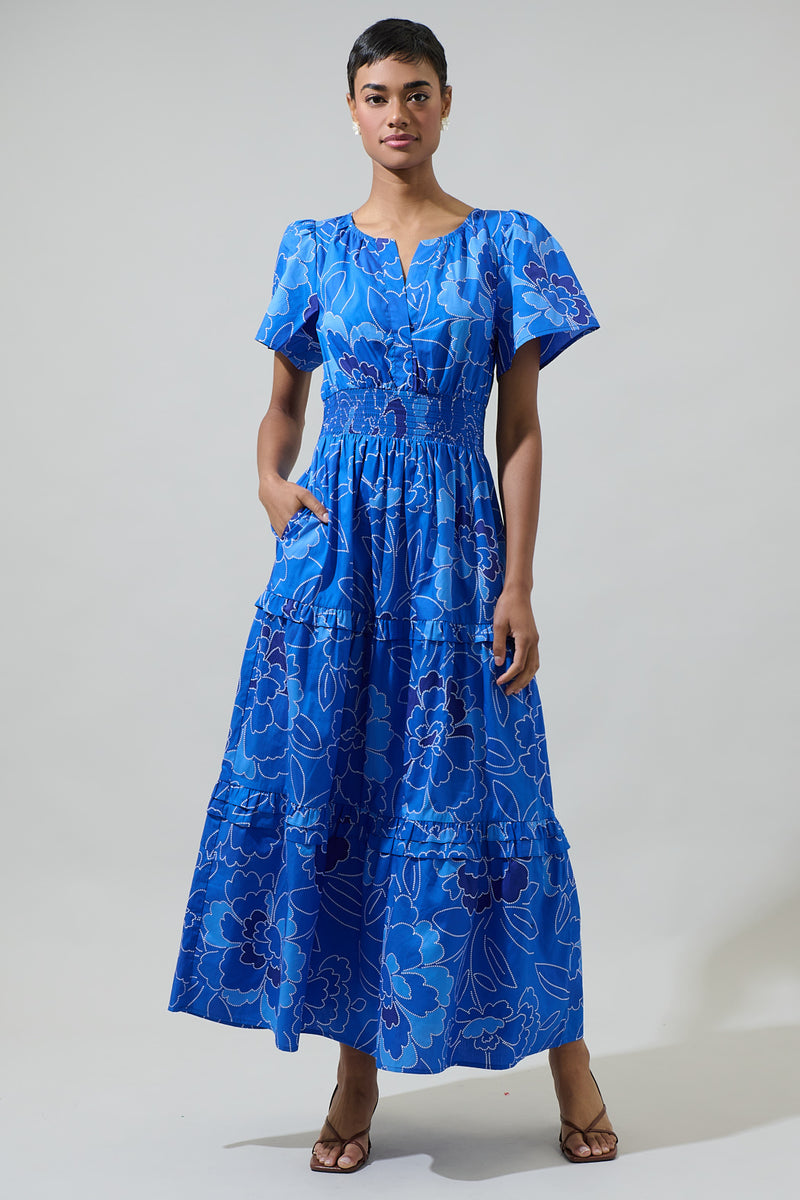 Maris Floral Palmer Poplin Tiered Maxi Dress – Sugarlips