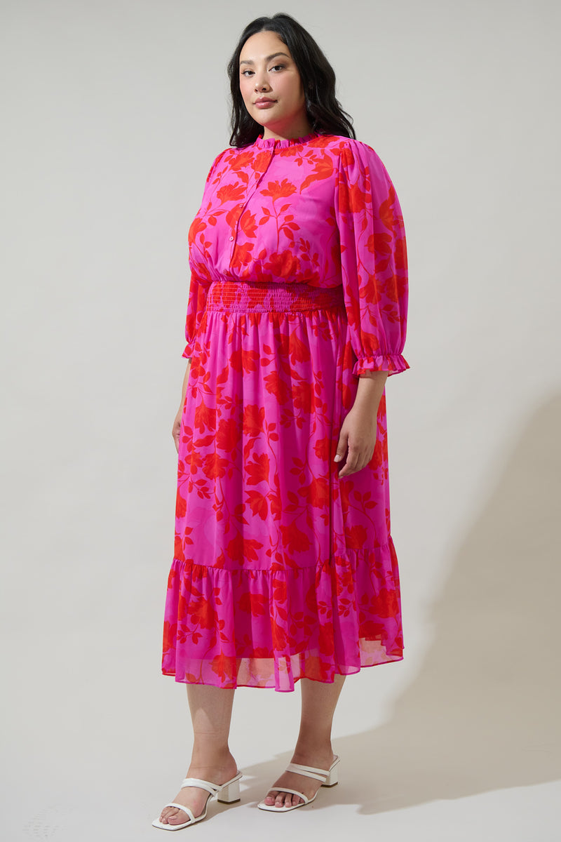 Kensie Floral Irene Smocked Midi Dress Curve – Sugarlips