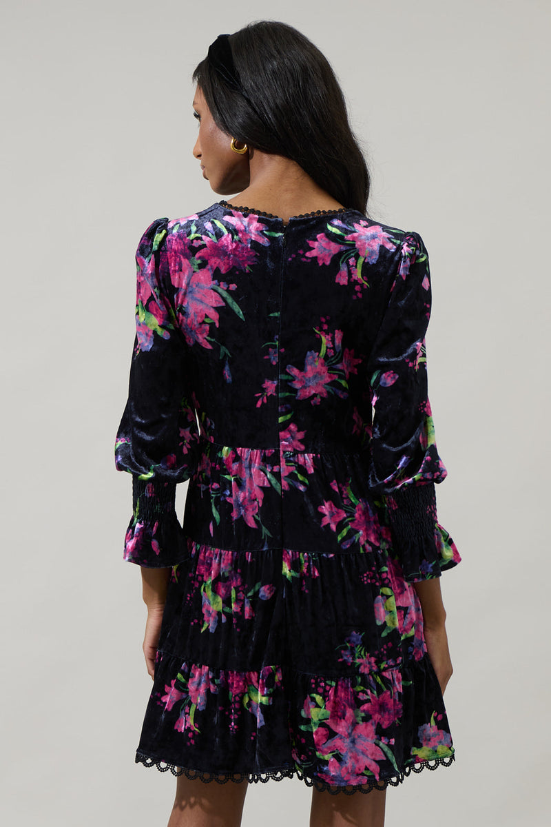 Tulda Floral Amari Velvet Tiered Mini Dress – Sugarlips