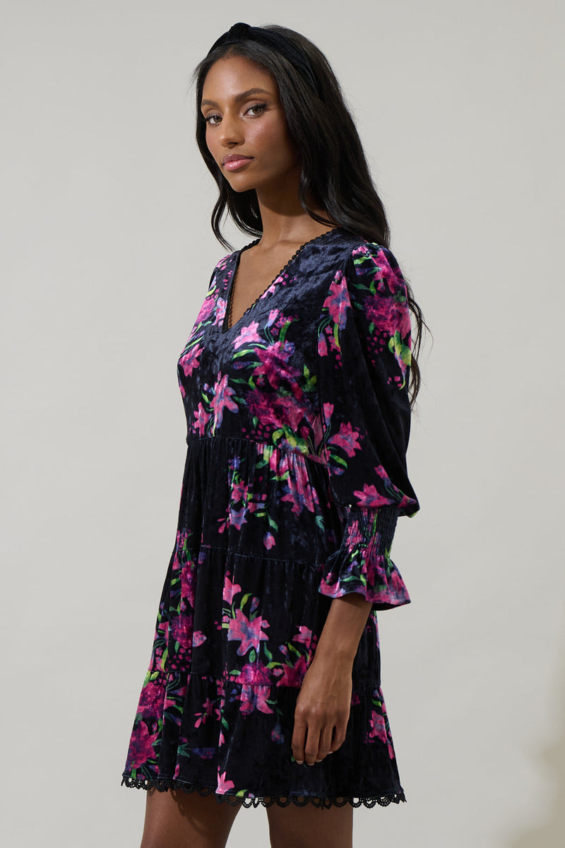 Tulda Floral Amari Velvet Tiered Mini Dress – Sugarlips
