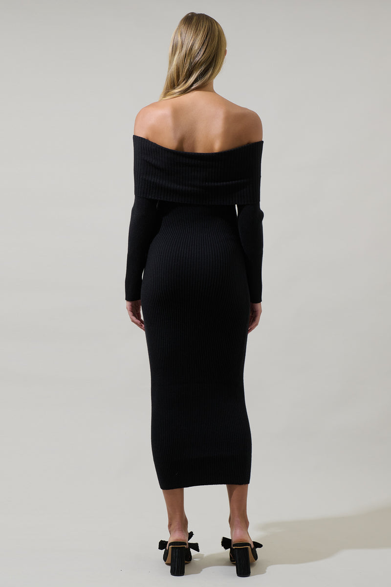 Vonnie Off the Shoulder Midi Sweater Dress – Sugarlips
