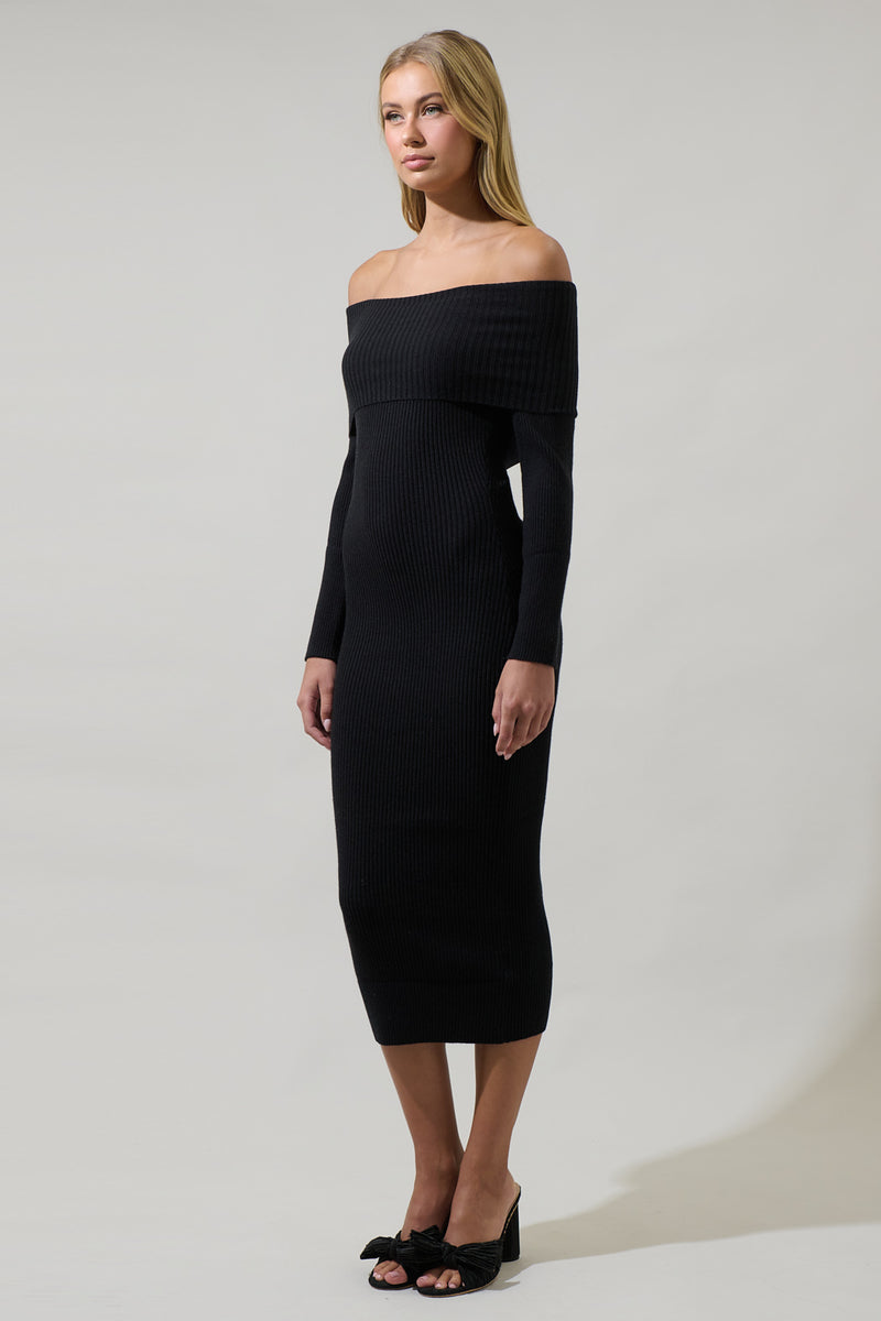 black off the shoulder sweater dress Blair Off-the-Shoulder M / Black or sneakers Bora Off Shoulder V-Neck Sweater