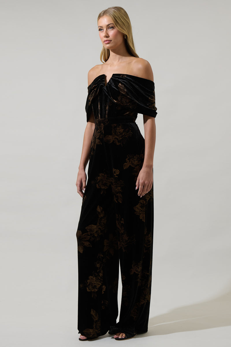 Ace Floral Love Velvet Off the Shoulder Jumpsuit – Sugarlips