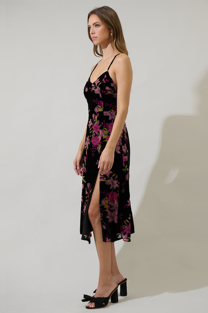 uo sylvia floral prairie midi dress Sylvia Floral Midnight Parting Ways Midi Dress – Sugarlips