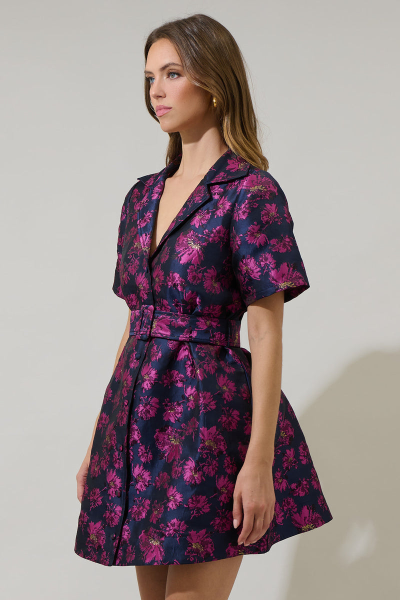 Lorna Jacquard Floral De Soto Collared Mini Dress – Sugarlips