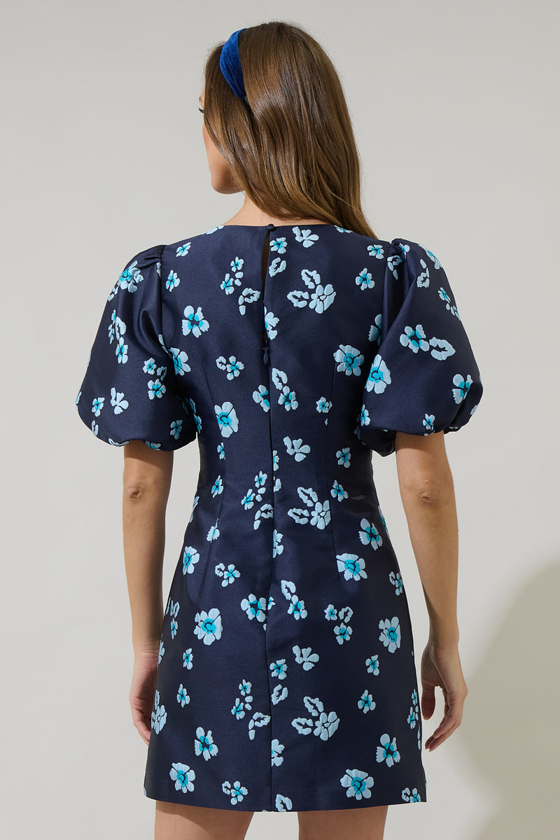 Elissa Jacquard Floral Darce Puff Sleeve Mini Dress – Sugarlips