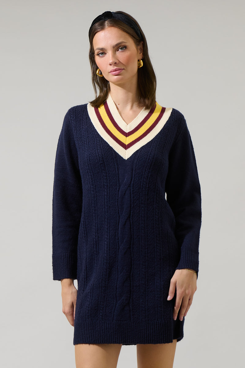 blue dress for baby girl Corunna V-Neck Mini Sweater Dress Navy / M by Sugarlips