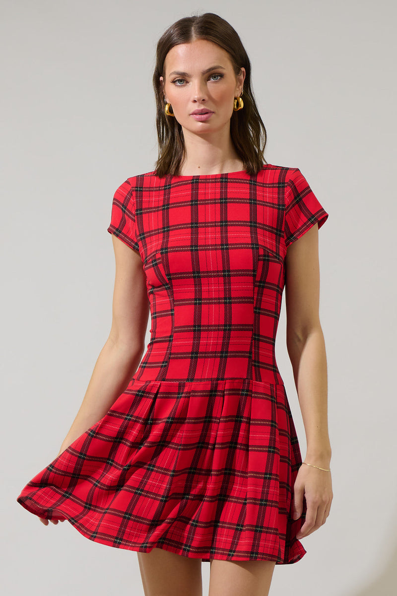 Woodland Red Plaid Mali Pleated Mini Dress RED-BLACK / XS