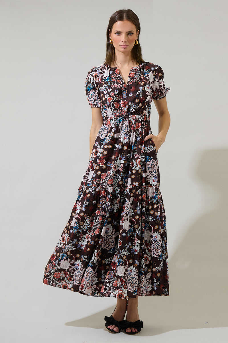 Journee Floral Morty Puff Sleeve Maxi Dress – Sugarlips