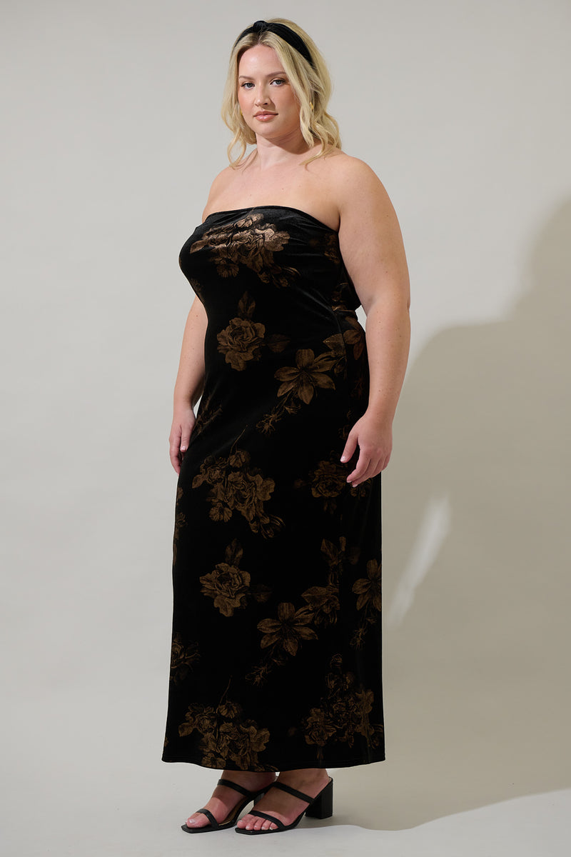 Cocktail Thredup Ace Fashion Maxi Dress Ace Floral Dynamite Velvet  Strapless Maxi Dress Curve Black-Multi 2X By Sugarlips