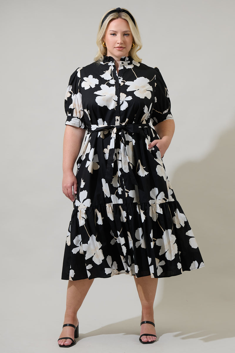 Medina Floral Giles Button Up Midi Dress Curve – Sugarlips