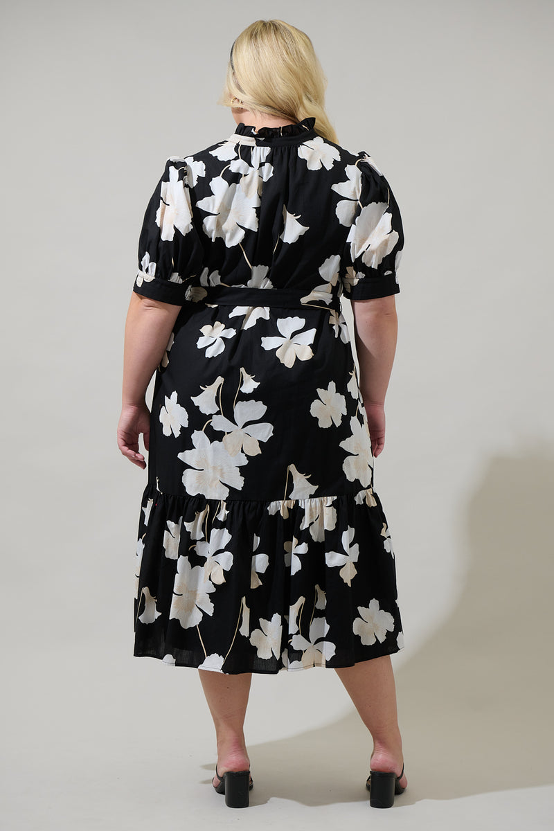 knee length dresses for ladies Medina Floral Giles Button Up Midi Dress Curve – Sugarlips