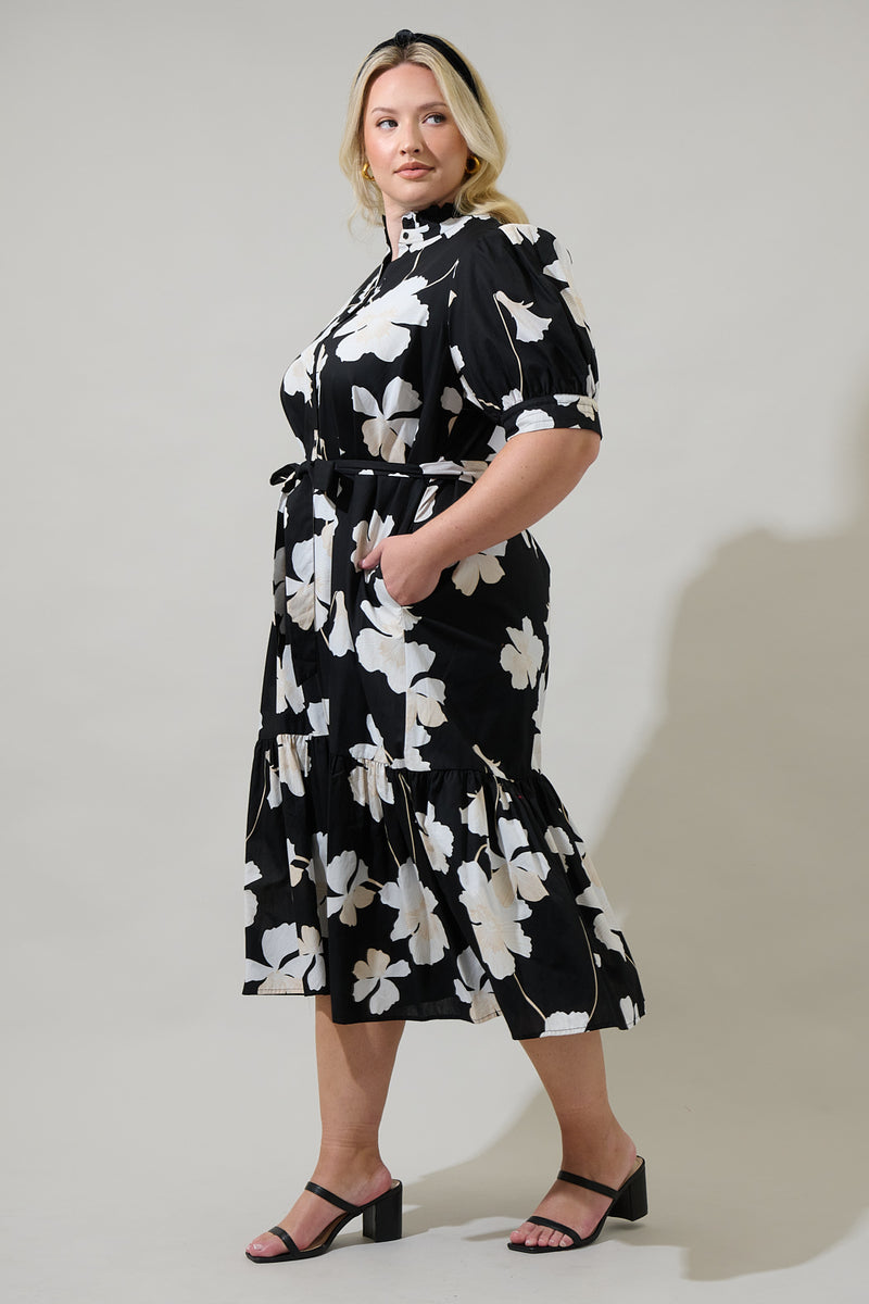 Medina Floral Giles Button Up Midi Dress Curve – Sugarlips