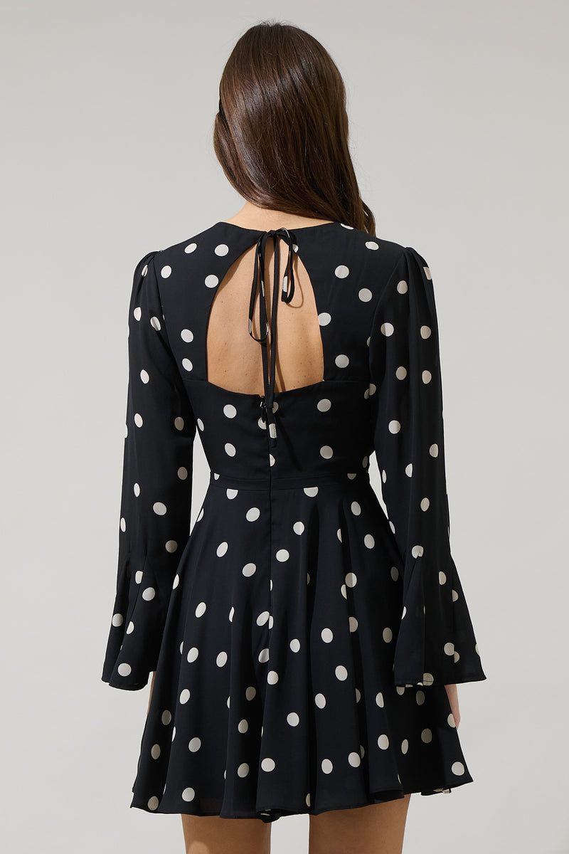 Kaline Polka Dot Yara Flare Mini Dress IVORY-BLACK-DOT / M by Sugarlips