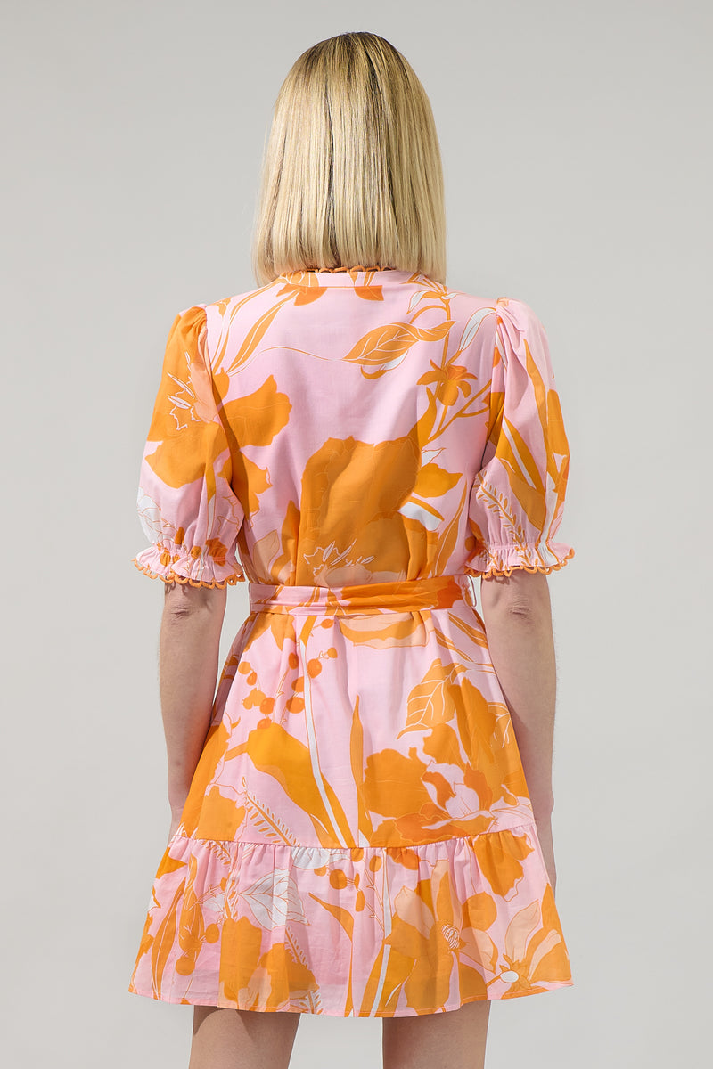 Lenira Floral Negin Split Neck Mini Dress – Sugarlips