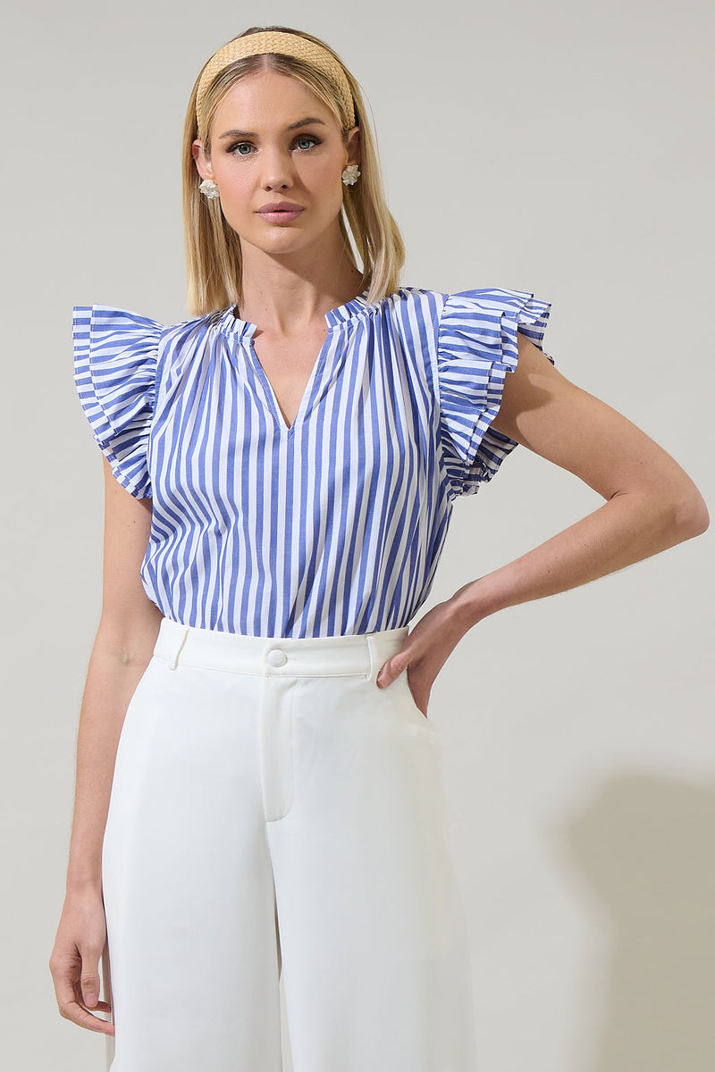 Brandy Striped Risette Ruffle Split Neck Top – Sugarlips