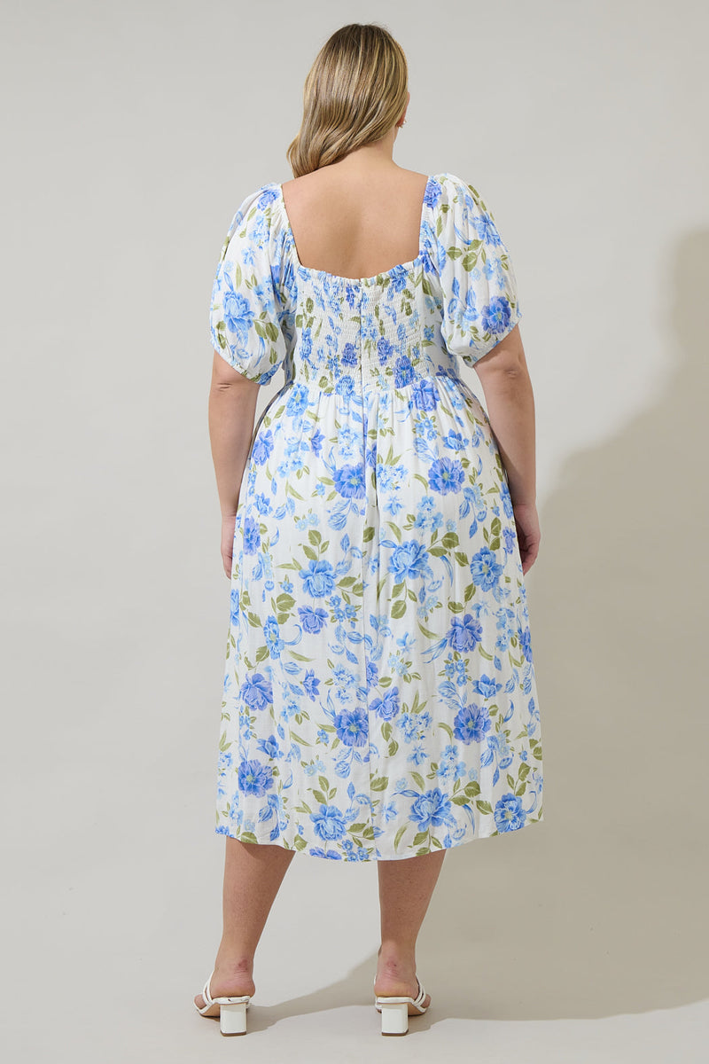 Milla Floral Alessi Puff Sleeve Midi Dress Curve – Sugarlips