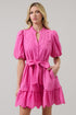 Sky Eyelet Sasha Split Neck Shift Mini Dress