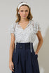 Maloy Dot Donis Split Neck Blouse