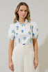 Jillian Floral Miraya Mock Neck Poplin Top