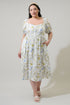 Cecily Floral Alessi Puff Sleeve Midi Dress Curve