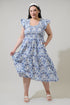 Marisol Floral Giza Glare Smock Tiered Midi Dress Curve