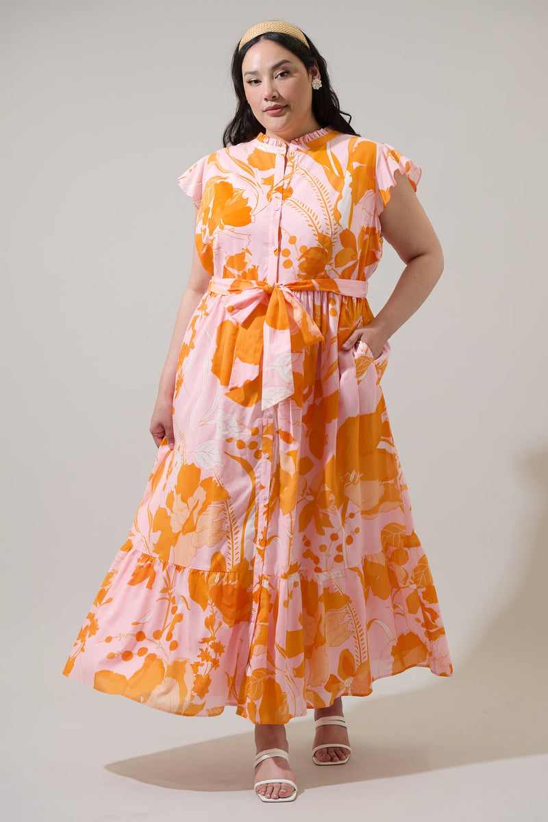 Lenira Floral Riah Button Down Maxi Dress Curve – Sugarlips