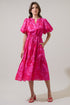 Vacey Floral Ginny Bubble Sleeve Midi Dress