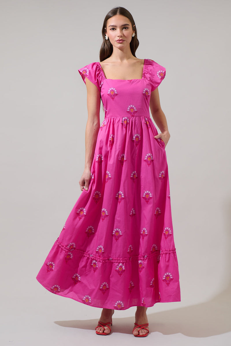 sugarlips maxi dress Scarlett Floral Mazy Smocked Maxi Dress FUCHSIA-PINKS / L by Sugarlips