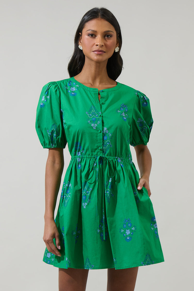 Halina Floral Alba Puff Sleeve Mini Dress – Sugarlips