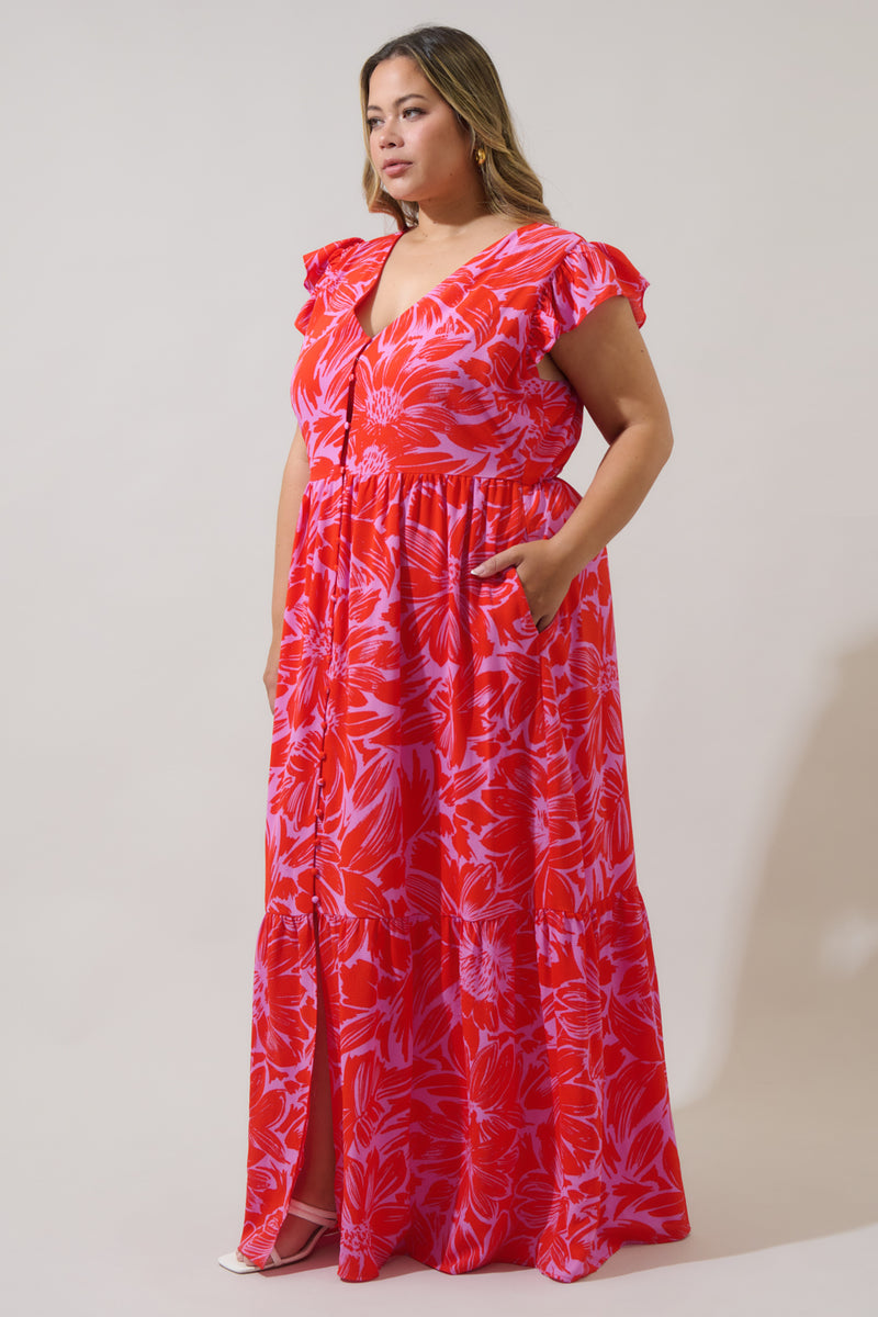 Vogsion Luna Fanned Maxi Dress in Spliced Floral main image 1