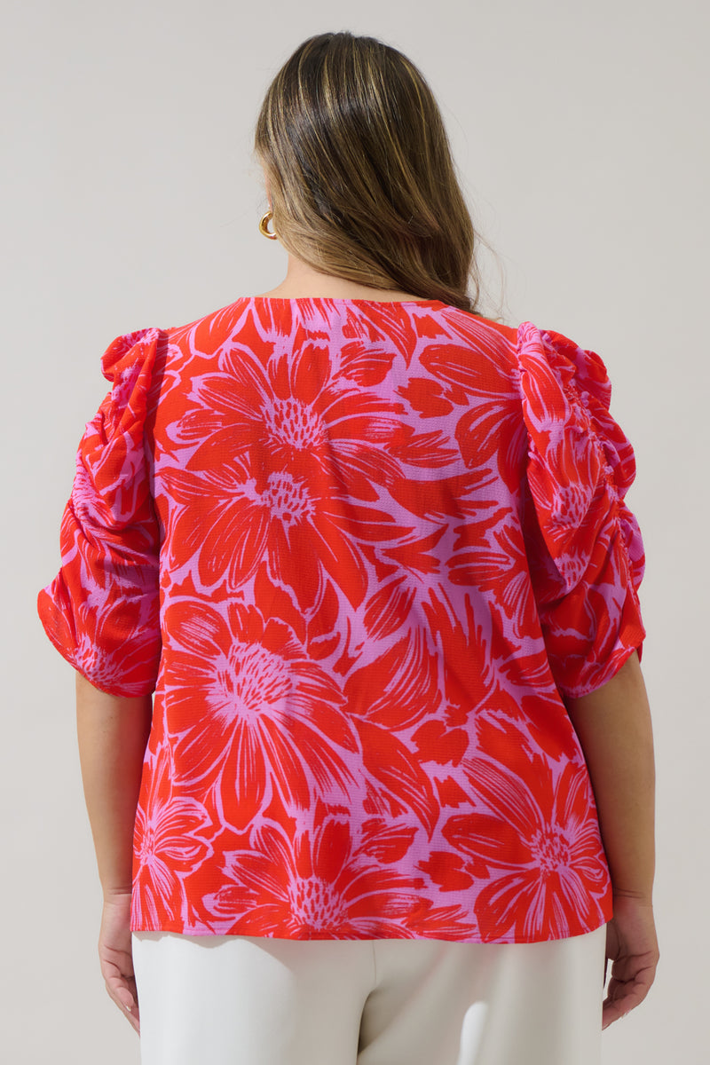 Rania Floral Chancellor Ruched Sleeve Blouse Curve – Sugarlips
