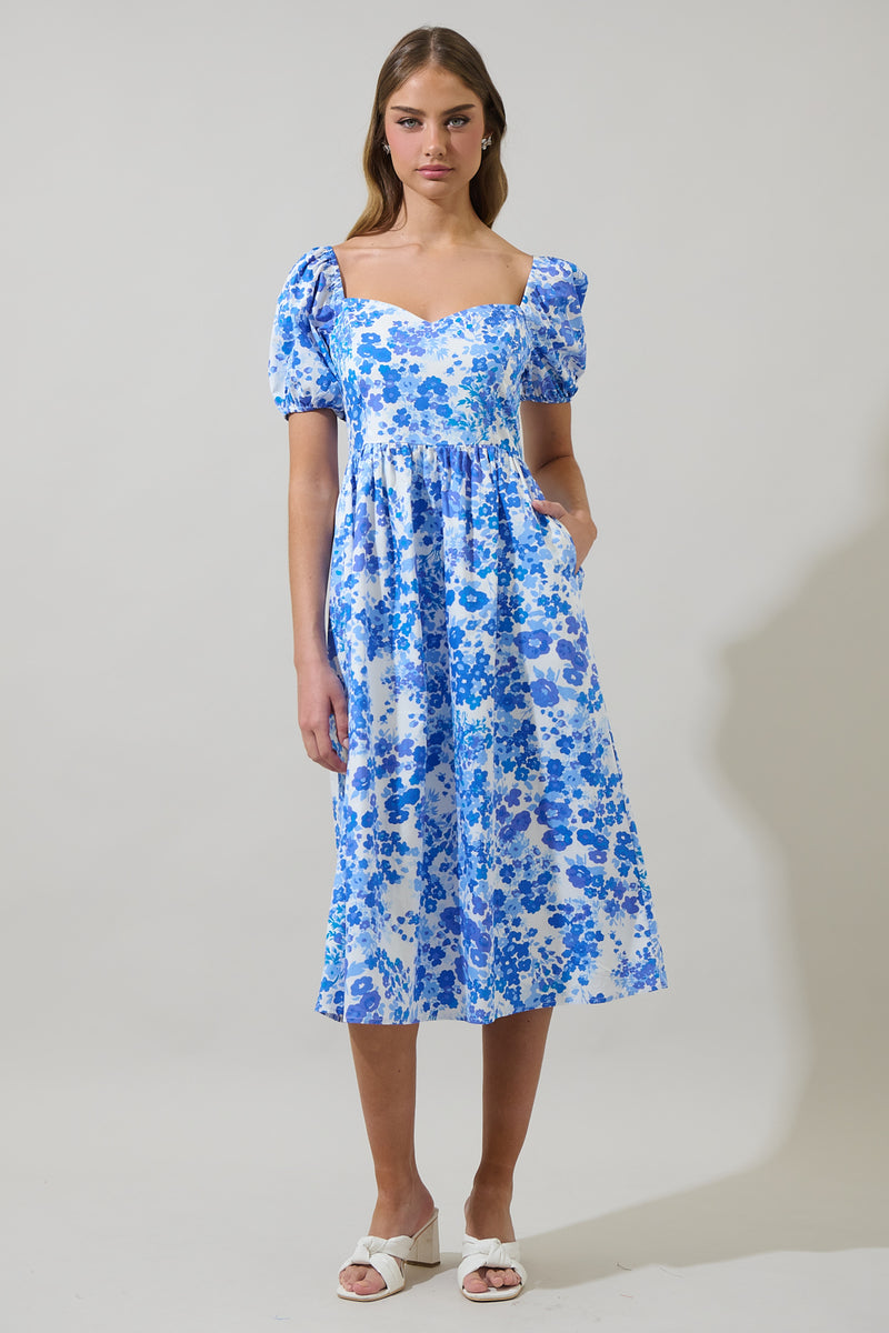 blue floral puff sleeve midi dress Coast Women's Jacquard Floral Puff Sleeve Midi Dress
